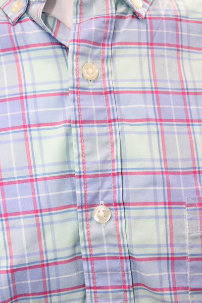 Vineyard Vines Mens Button Front Collared Plaid Shirt Green Blue Red Size Large