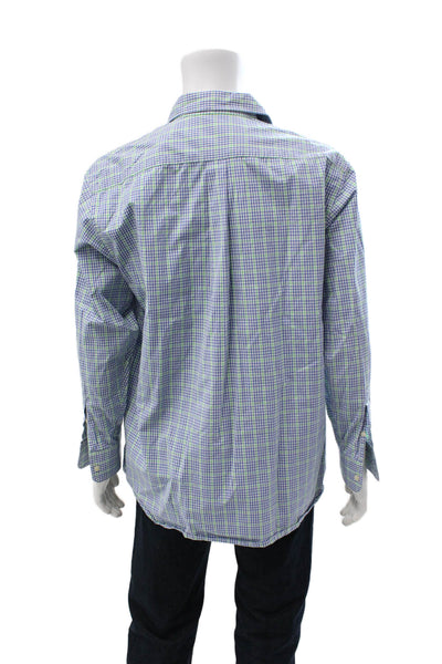 Vineyard Vines Mens Button Up Collared Plaid Burgee Shirt Blue White Green Large