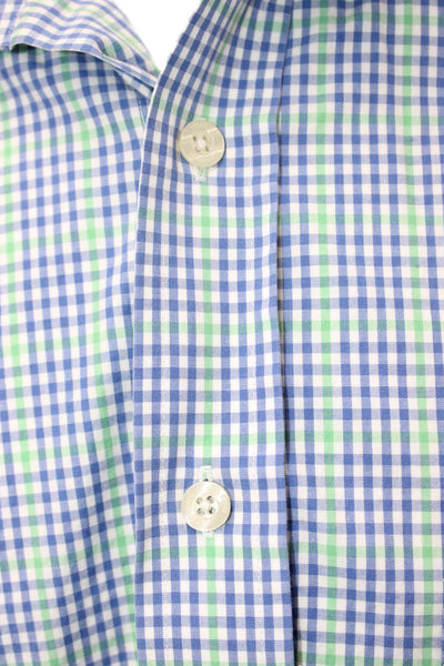 Vineyard Vines Mens Button Up Collared Plaid Burgee Shirt Blue White Green Large