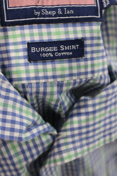 Vineyard Vines Mens Button Up Collared Plaid Burgee Shirt Blue White Green Large