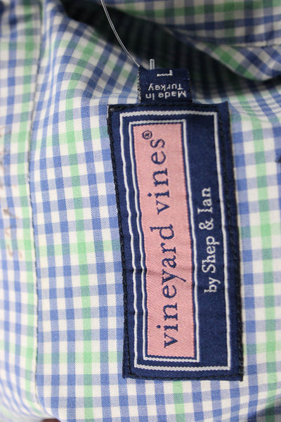 Vineyard Vines Mens Button Up Collared Plaid Burgee Shirt Blue White Green Large