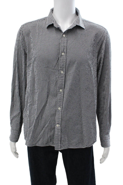 Vineyard Vines Mens Button Front Collared Plaid Shirt Gray White Size Large