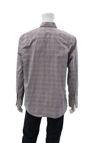 Southern Tide Mens Button Front Collared Plaid Shirt Black Red White Large