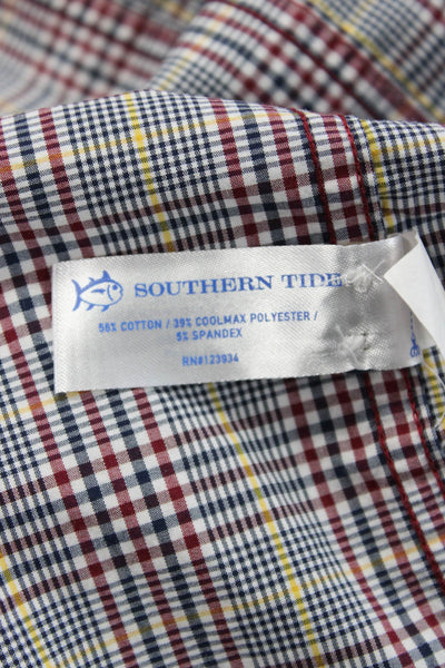 Southern Tide Mens Button Front Collared Plaid Shirt Black Red White Large