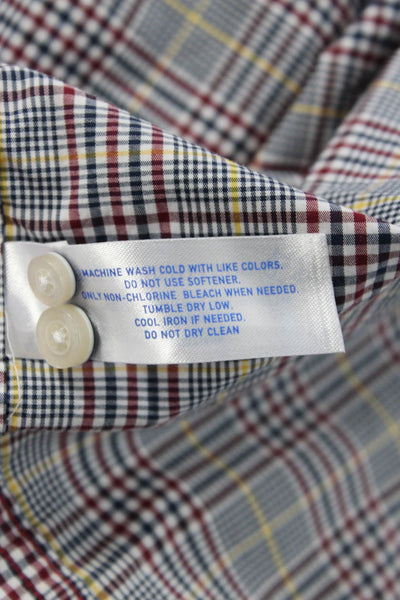 Southern Tide Mens Button Front Collared Plaid Shirt Black Red White Large