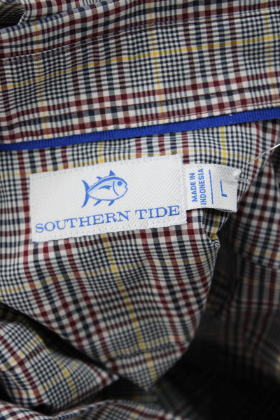 Southern Tide Mens Button Front Collared Plaid Shirt Black Red White Large