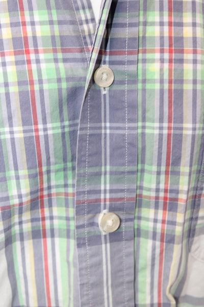 Vineyard Vines Mens Button Front Collared Plaid Shirt White Blue Green Large