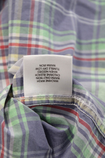 Vineyard Vines Mens Button Front Collared Plaid Shirt White Blue Green Large