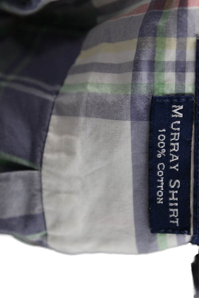 Vineyard Vines Mens Button Front Collared Plaid Shirt White Blue Green Large