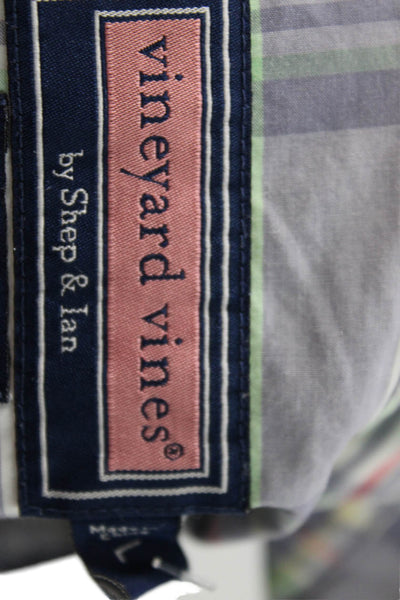 Vineyard Vines Mens Button Front Collared Plaid Shirt White Blue Green Large