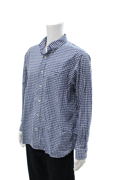 Vineyard Vines Mens Button Front Collared Gingham Shirt Blue White Size Large