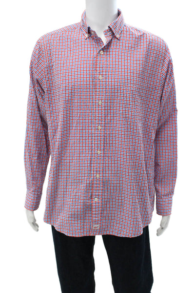 Vineyard Vines Mens Button Up Gingham Slim Fit Murray Shirt Red White Blue Large