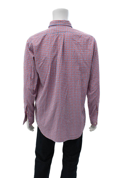 Vineyard Vines Mens Button Up Gingham Slim Fit Murray Shirt Red White Blue Large