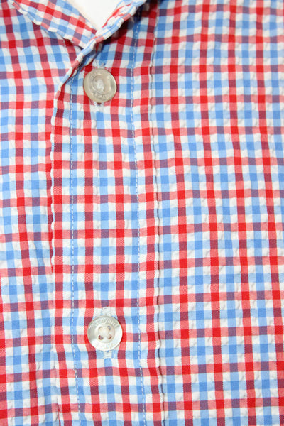 Vineyard Vines Mens Button Up Gingham Slim Fit Murray Shirt Red White Blue Large