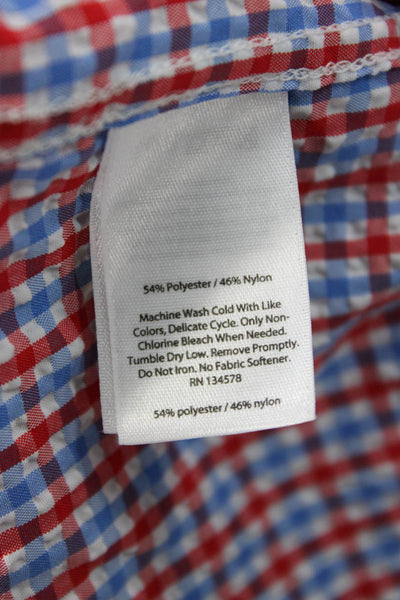 Vineyard Vines Mens Button Up Gingham Slim Fit Murray Shirt Red White Blue Large
