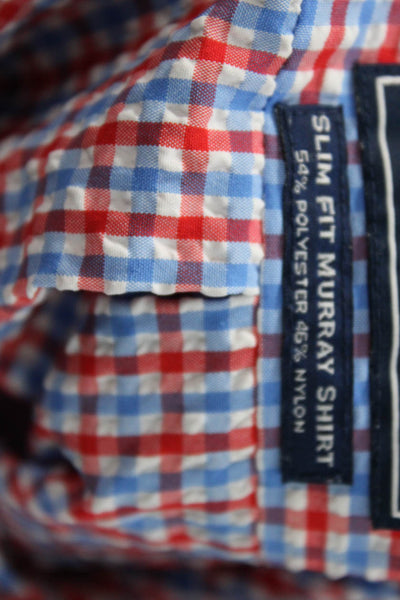 Vineyard Vines Mens Button Up Gingham Slim Fit Murray Shirt Red White Blue Large
