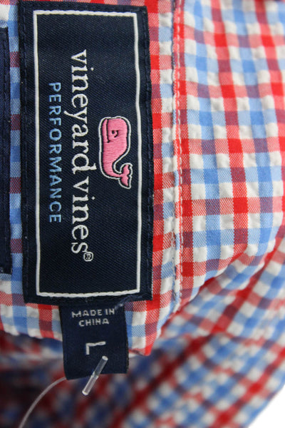 Vineyard Vines Mens Button Up Gingham Slim Fit Murray Shirt Red White Blue Large