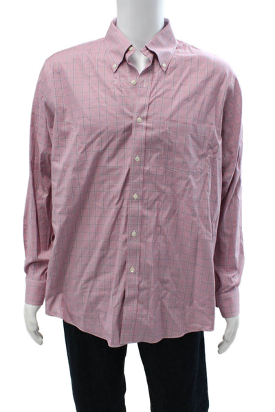 Brooks Brothers Mens Button-Down Dress Shirt Pink Check Cotton Size 16.5
