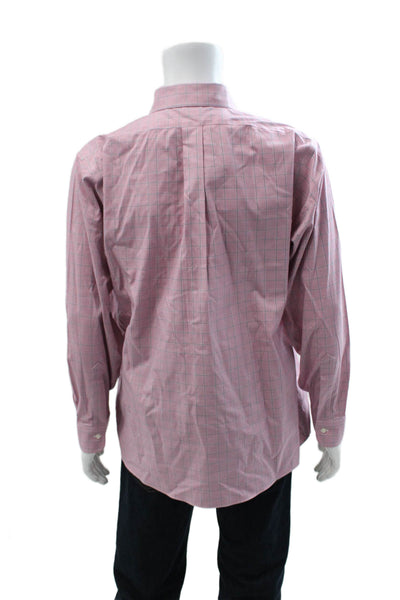 Brooks Brothers Mens Button-Down Dress Shirt Pink Check Cotton Size 16.5