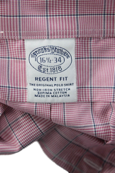 Brooks Brothers Mens Button-Down Dress Shirt Pink Check Cotton Size 16.5