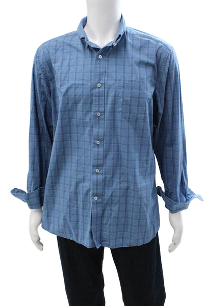Southern Tide Mens Button Front Long Sleeve Collared Plaid Shirt Blue Size Large