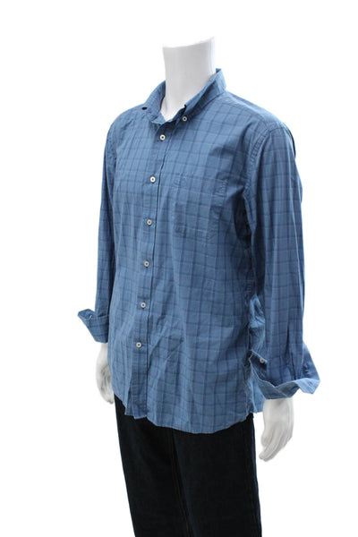 Southern Tide Mens Button Front Long Sleeve Collared Plaid Shirt Blue Size Large
