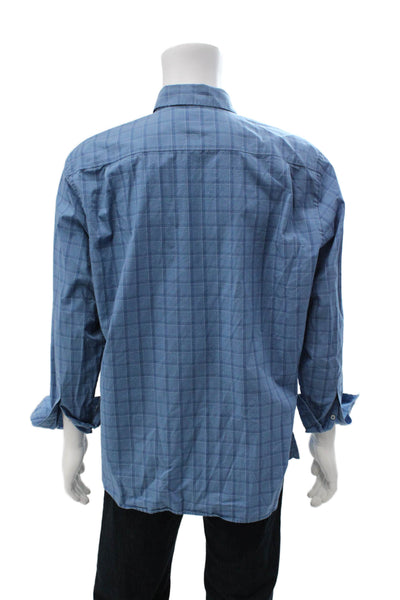 Southern Tide Mens Button Front Long Sleeve Collared Plaid Shirt Blue Size Large