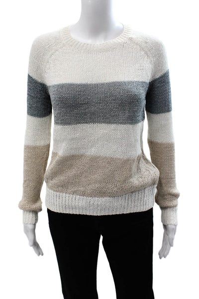 360 Sweater Unisex Striped White Crew Neck Pullover Sweater Long Sleeve Size XS