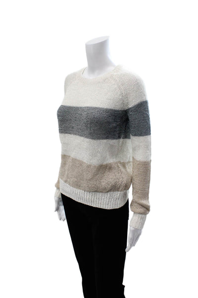 360 Sweater Unisex Striped White Crew Neck Pullover Sweater Long Sleeve Size XS