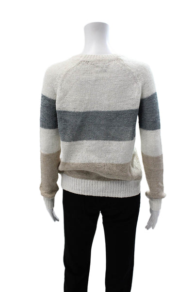 360 Sweater Unisex Striped White Crew Neck Pullover Sweater Long Sleeve Size XS
