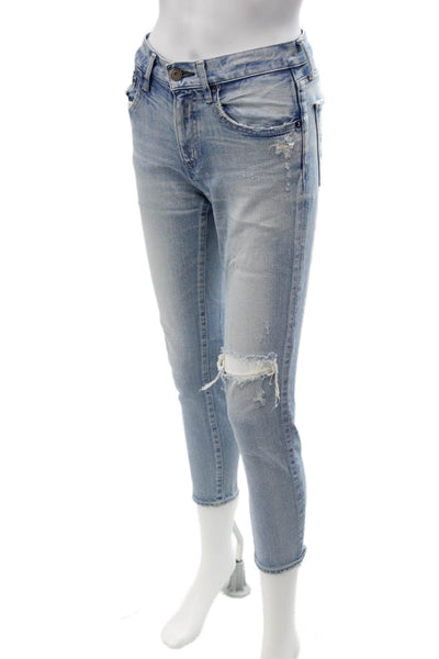 Moussy Women Ankle Cropped Skinny Jeans Light Blue Low Rise Button Size 24