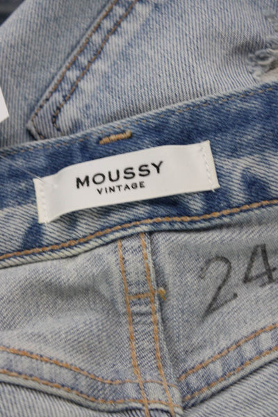 Moussy Women Ankle Cropped Skinny Jeans Light Blue Low Rise Button Size 24