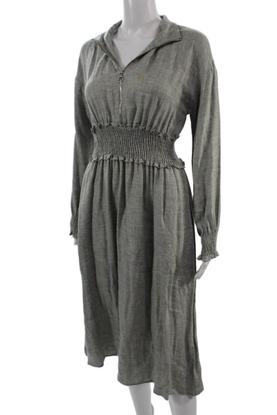 Zara Women Gray Collared Long Sleeve Shirt Dress Knee Length Viscose Size S