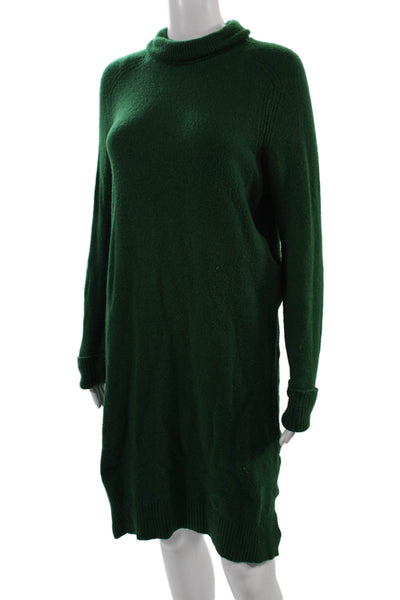 J Crew Womens Green Cotton Sweater Dress Long Sleeve Mock Neck Size S