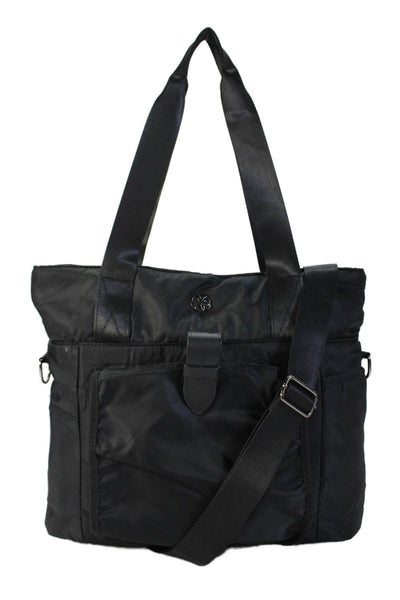 Gaiam Womens Double Handle Zip Top Pocket Front Nylon Tote Handbag Black