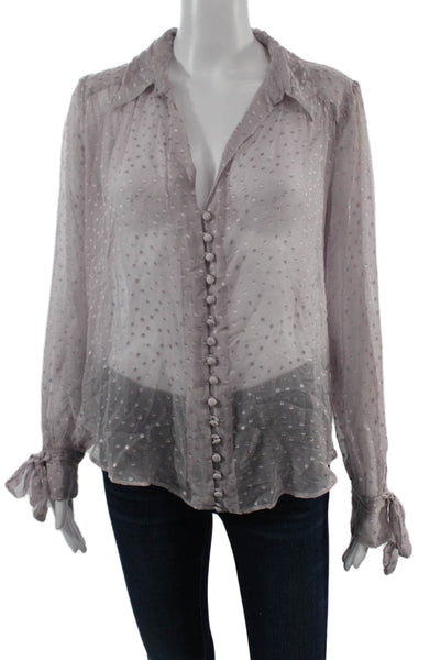 Free People Womens Gray Polka Dot Button Up Blouse Longsleeve Boho Size S
