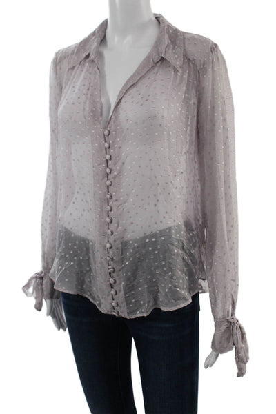 Free People Womens Gray Polka Dot Button Up Blouse Longsleeve Boho Size S