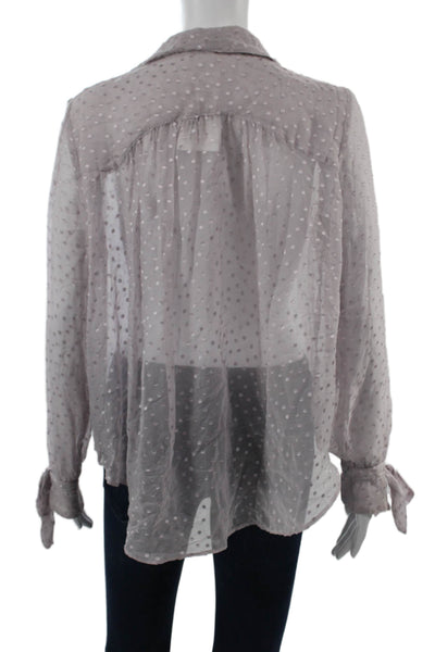 Free People Womens Gray Polka Dot Button Up Blouse Longsleeve Boho Size S
