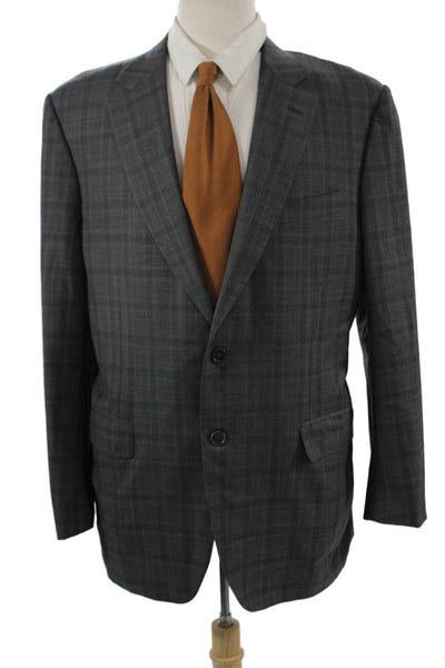 Canali Mens 2 Piece Suit Jacket Dark Gray Plaid 100% Wool Size 54