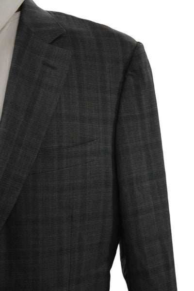Canali Mens 2 Piece Suit Jacket Dark Gray Plaid 100% Wool Size 54