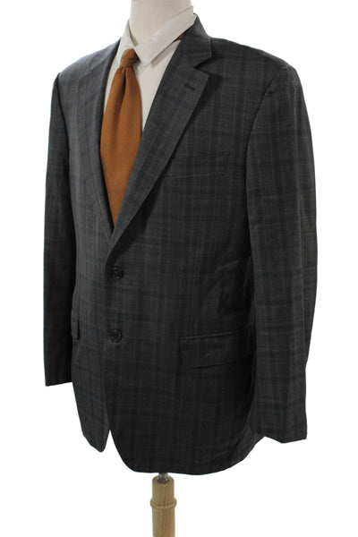 Canali Mens 2 Piece Suit Jacket Dark Gray Plaid 100% Wool Size 54