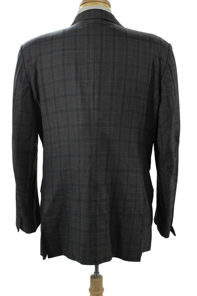 Canali Mens 2 Piece Suit Jacket Dark Gray Plaid 100% Wool Size 54