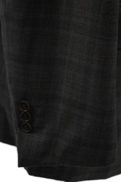 Canali Mens 2 Piece Suit Jacket Dark Gray Plaid 100% Wool Size 54