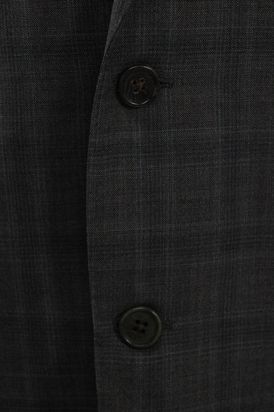 Canali Mens 2 Piece Suit Jacket Dark Gray Plaid 100% Wool Size 54