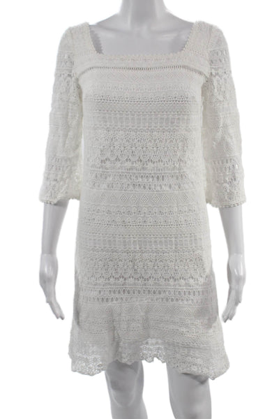Shoshanna Women Shift Dress White Square Neck 3/4 Sleeve Knee Length Size 0