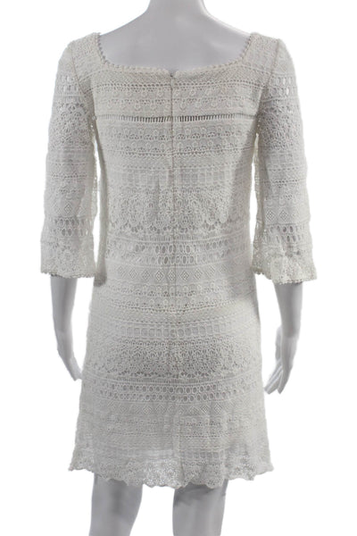 Shoshanna Women Shift Dress White Square Neck 3/4 Sleeve Knee Length Size 0