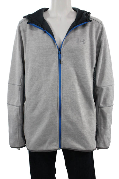 Under Armour Mens Windbreaker Gray Polyester Zip High Neck Size 2XL