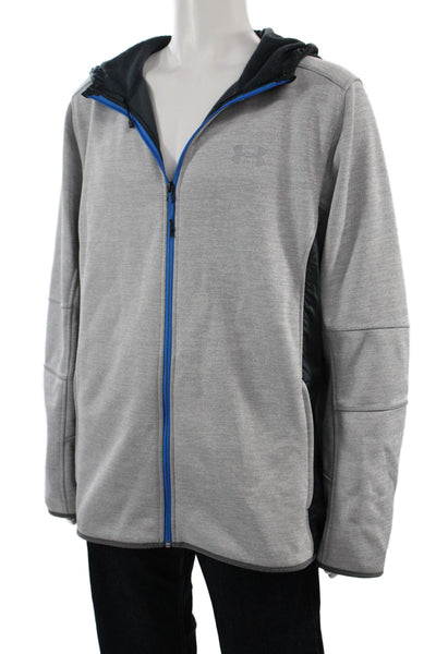Under Armour Mens Windbreaker Gray Polyester Zip High Neck Size 2XL
