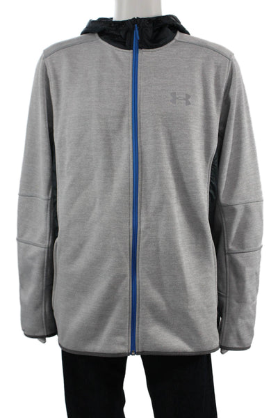 Under Armour Mens Windbreaker Gray Polyester Zip High Neck Size 2XL
