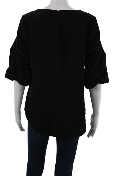 Amanda Uprichard Women Black Round Neck 3/4 Sleeve Blouse Size M